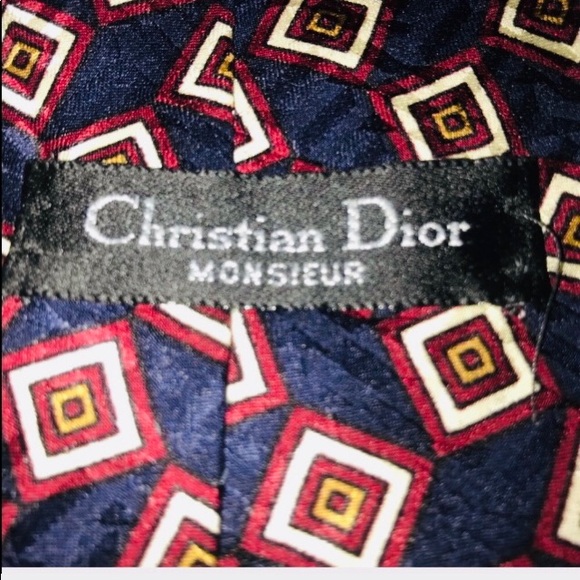 CHRISTIAN DIOR Tie Navy w/Burgundy & Cream… - Picture 3 of 10